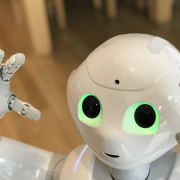 Close up shot of a white robot