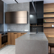 Interior of modern kitchen with counter