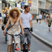 woman, bicycle, street