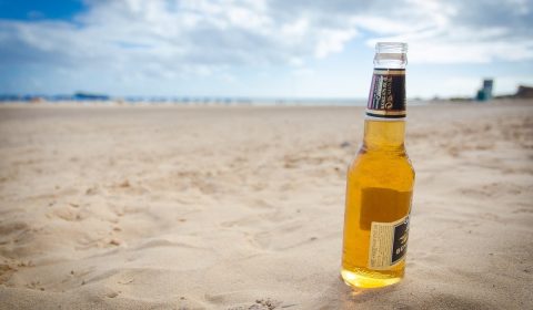 beer, beach, sand