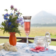 flowers, champagne, mountains