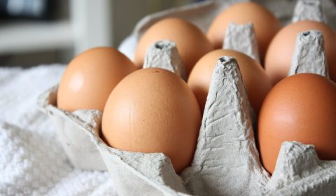 Organic eggs in a basket