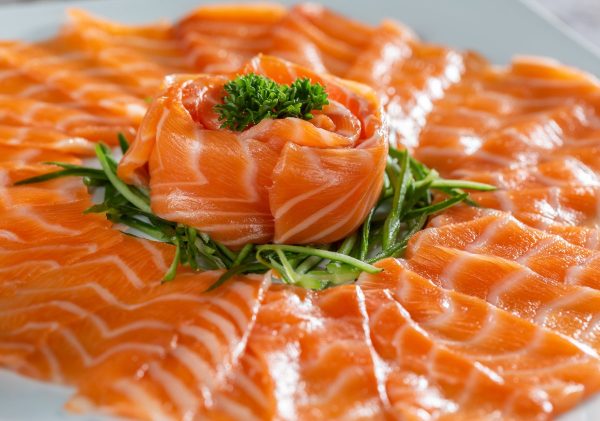 Salmon slices in close up photoghraphy