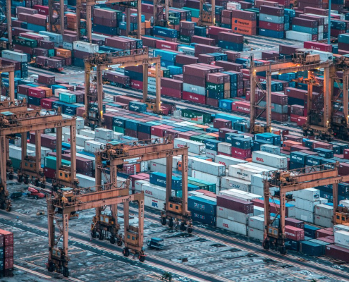 aerial photo of shipping container lot