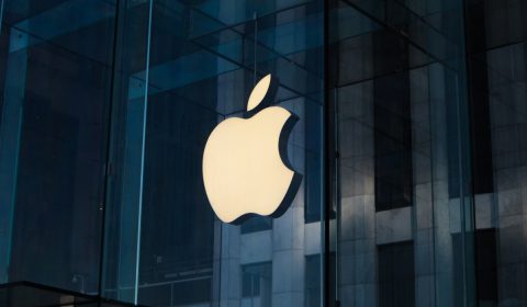 apple logo on glass window