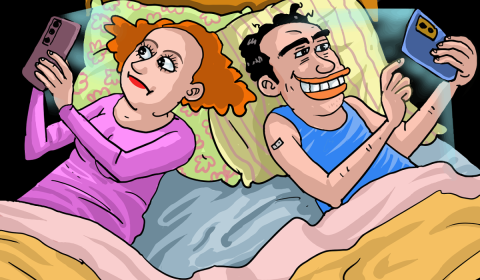 couple, smartphone addiction, bed