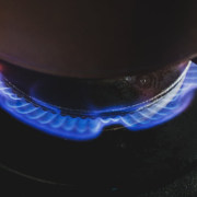 fire on a gas stove for cooking in the kitchen