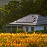 house, grass, sunset