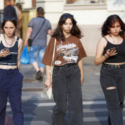 people, girls, crossing