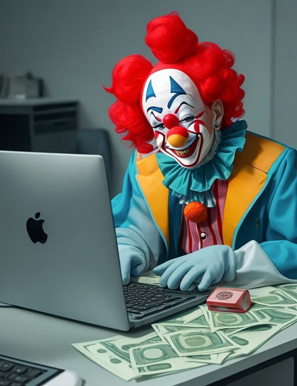 ai generated, clown, laptopn