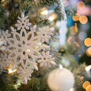 snowflake, ornaments, christmas tree