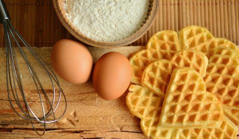 waffles, eggs, flour