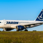 Tarom flight RO364 to Bucharest (an Airbus A318-111, reg. YR-ASD) taxiing to the Polderbaan runway at Schiphol airport for departure.