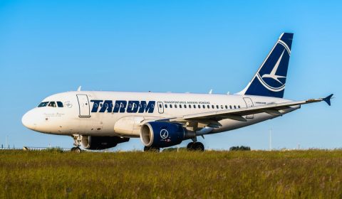 Tarom flight RO364 to Bucharest (an Airbus A318-111, reg. YR-ASD) taxiing to the Polderbaan runway at Schiphol airport for departure.