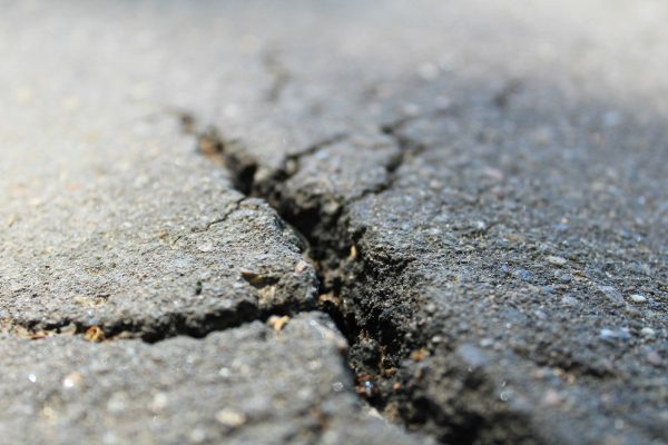 a crack in the asphalt of a road