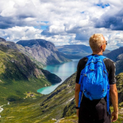 backpacker, mountains, panorama