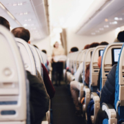Airplane aisle during flight