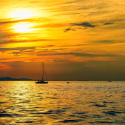 boat, sunset, nature