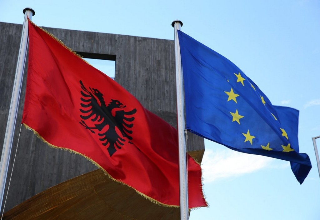 flags, albania, eu