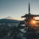 Temple, Fujisan and Sun.