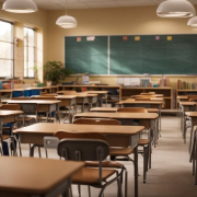 classroom, school, chairs