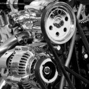 Greyscale photography of car engine