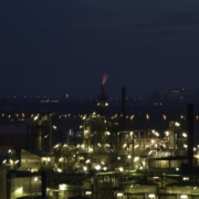 city skyline during night time