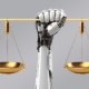 robot, robotics, arm, hand, weight, balance, justice, law, ethics, judicial, morality, justitia, injustice, judgment, vintage, retro, order, lawyer, reassurance, logo, icon, technology, cyborg, artificial intelligence, ai generated, ethics, ethics, ethics, ethics, ethics, injustice, injustice, injustice, order, ai generated
