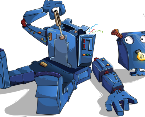 robot, disassembled, blue, bulb, cartoony, antenna, screwdriver, to disassemble, sitting, tools, repair, electrician, mounting, robot, robot, robot, robot, robot