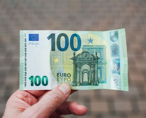 Cash 100 € EURO EUR banknote money with security features and watermark