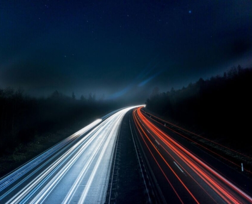 Light trails on highway at night