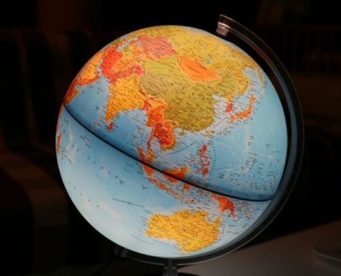 Blue and yellow globe