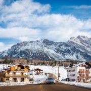 cortina d'ampezzo, italy, winter, mountain, road, chalets, snow, cold, scenery, scenic, tourism, travel, landscape