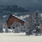 winter, mountains, nature, hotel, architecture, lodge, cottage, snow, forest, trees, landscape
