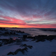 sunset, night, evening sky, sky, atmosphere, weather, night dramatically, light, beautiful, evening, night sky, scenery, nature, tourist attraction, nuuk, landscape