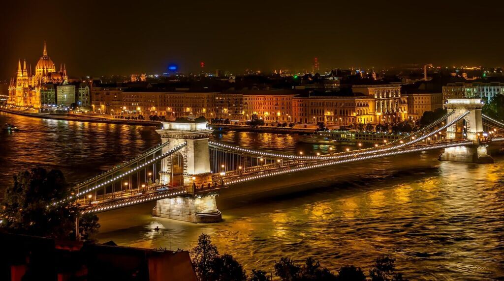 szechenyi chain bridge, suspension bridge, landmark, historic, river, budapest, hungary, panorama, city, urban, buildings, cityscape, lights, night, bridge, illuminated, reflection, city lights, night photography, budapest, budapest, budapest, budapest, budapest, hungary, city, bridge