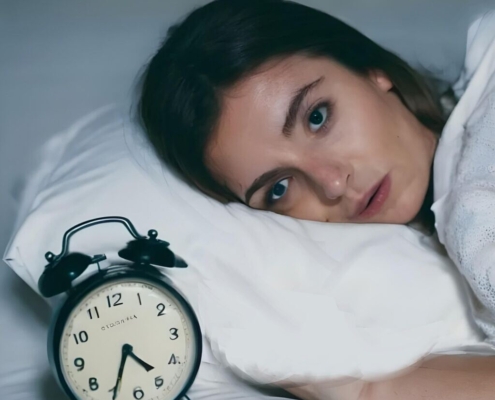 insomnia, sleep, female, midnight, late at night, clock, bed, bedroom, indoor, generated ai