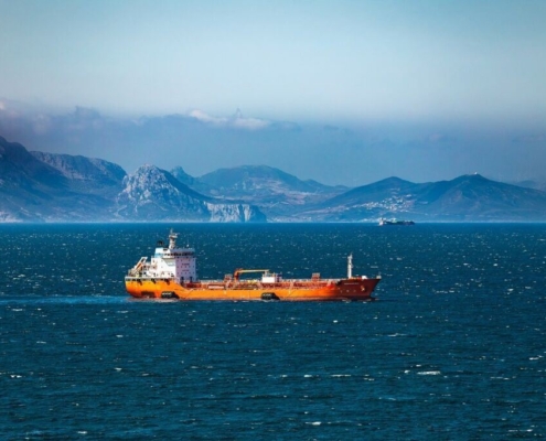 ship, sea, water, sight, transport, cargo ship, nature, tanker, oil, mountains, gibraltar, coastline, strait