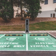 Electric vehicle charging station in urban setting