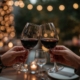 wine, glasses, cheers, celebration, date, evening, romantic, restaurant, bokeh, lights, red, beverage, clinking, toast, hands, focus, blur, atmosphere, table, ai generated
