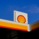 Shell gas station in houston under blue sky
